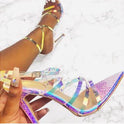 Snake print transparent fruit strap high heel sandals