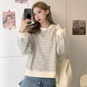 Korean Style Loose Design Striped Top Round Neck