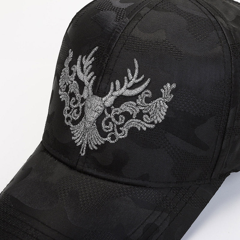 Deer Head Embroidery Men's Outdoor Couple Peaked Cap