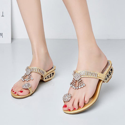 Flip-Flops Rhinestone Wedge Chunky Heel Non-slip