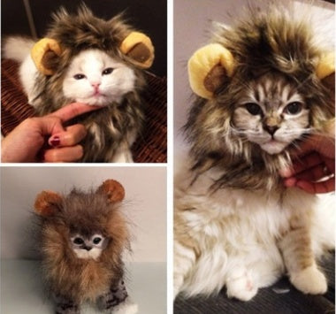 Funny Pet Hat For Small Dogs Cats Hat Emulation Lion Hair Mane Ears Head Cap Scarf Pet Halloween Festival Costume