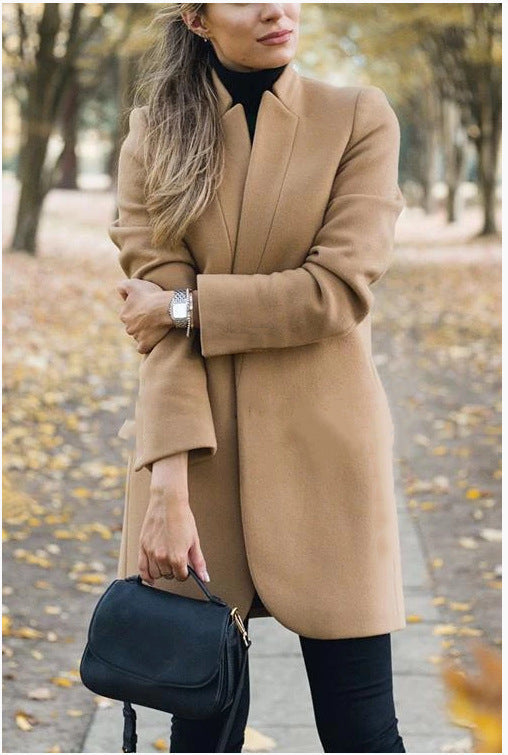 Autumn And Winter New Fashion Stand Collar Women's Woolen Coat