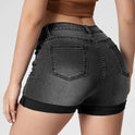 Women's Fashion Holes Curling High Elastic High Waist Denim Shorts