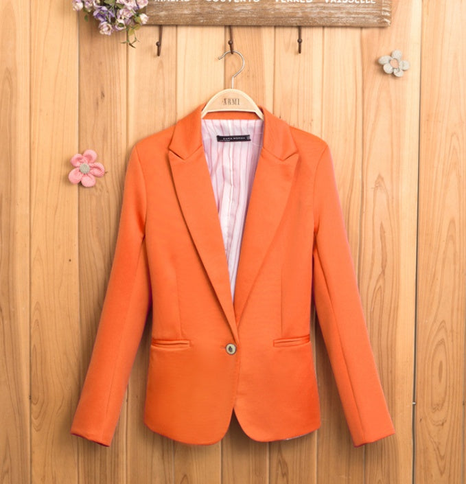 European and American women's candy color one button small suit lining Slim long-sleeved blazer