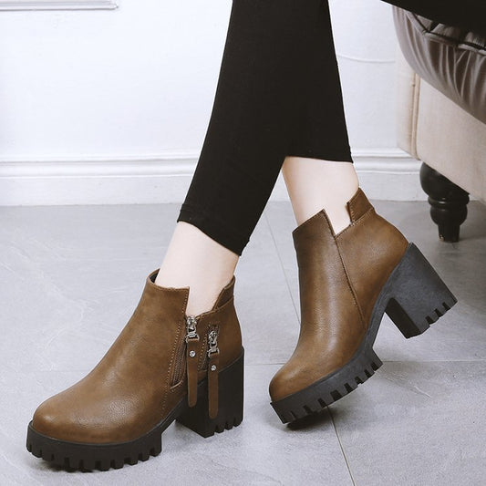 Fashionable Chunky Heel Platform Booties Women