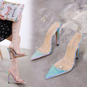 Snake print transparent fruit strap high heel sandals