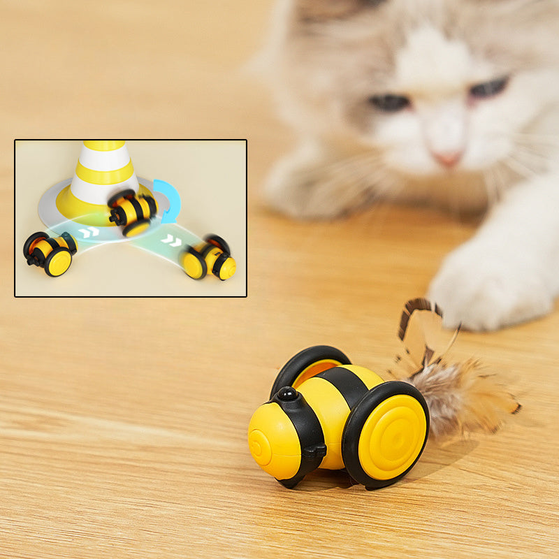 Electric Cat Car Toy Cute Bee Running Kitten Pet Toys Interactive Random Moving Stick Teaser Feather Electric Pet Cat Toys