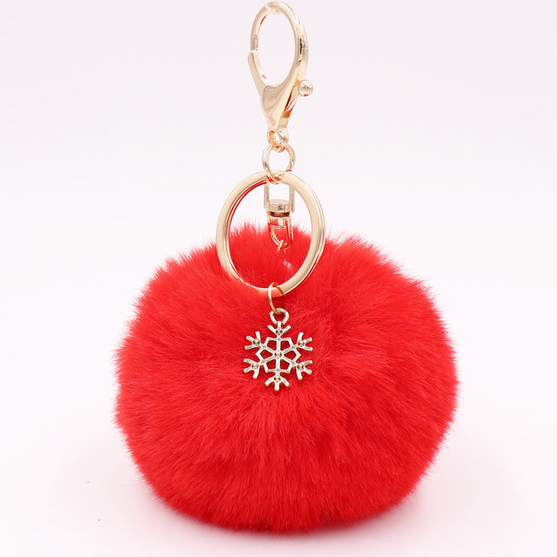 Christmas Snowflake Plush Key Chain Alloy Bag Pendant