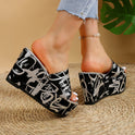 Round Toe Wedge Printed Slippers