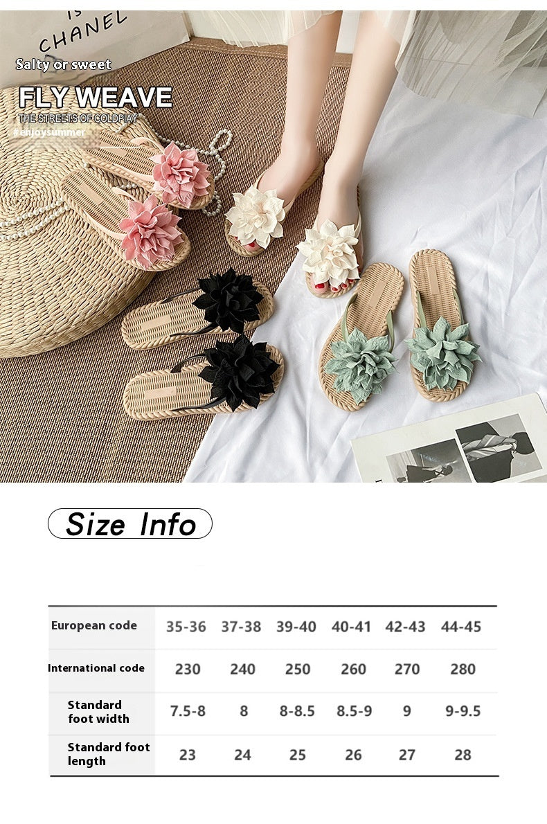 Gentle Woman Flowers All-matching Flat Shoes Non-slip Beach Sandals