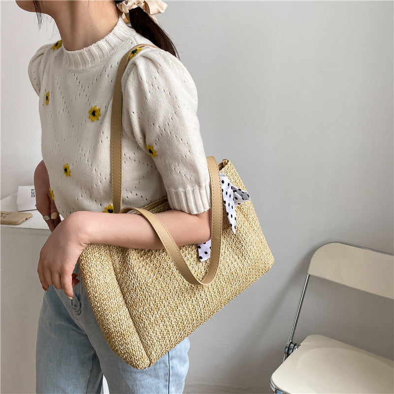 Women's Woven Tote Chain Crossbody Scarf