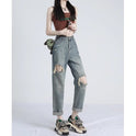 Ripped Daddy Jeans For Women Spring And Autumn 2024 New High Waist Loose Small