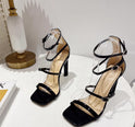 Hollow High Heel Sandals Square Toe Buckle Open Toe Stilettos Women's Shoes