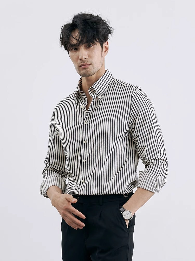 Men's Korean-style Vertical Stripes Trendy Pu Shuai Shirt Business Casual Shirt