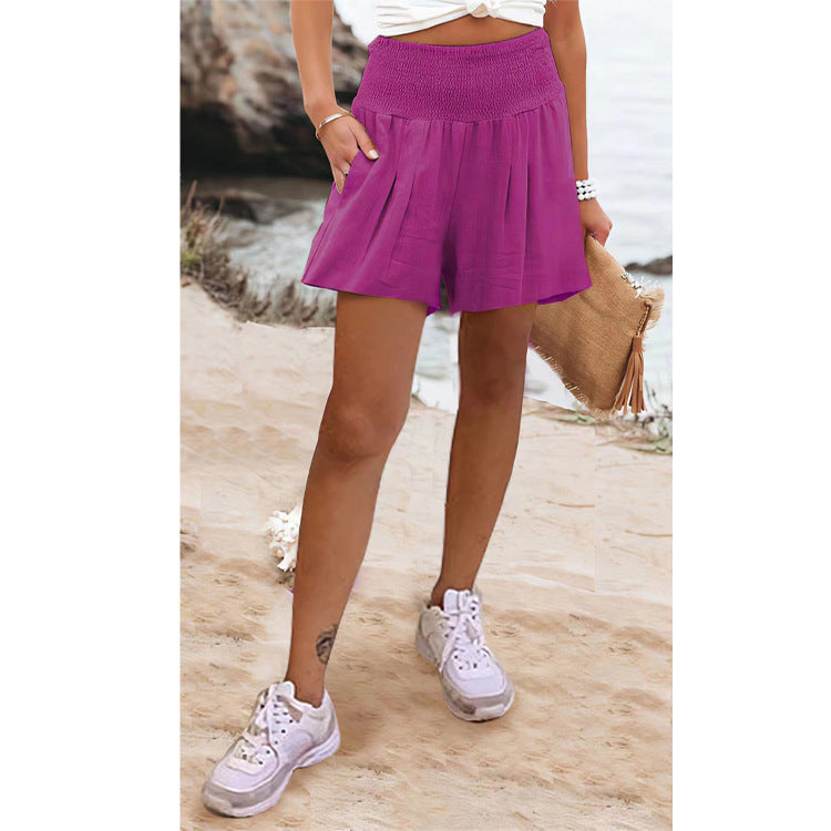 European And American Solid Color High Waisted Shorts Casual Pants