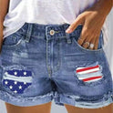 Flag Printed Patch Denim Shorts