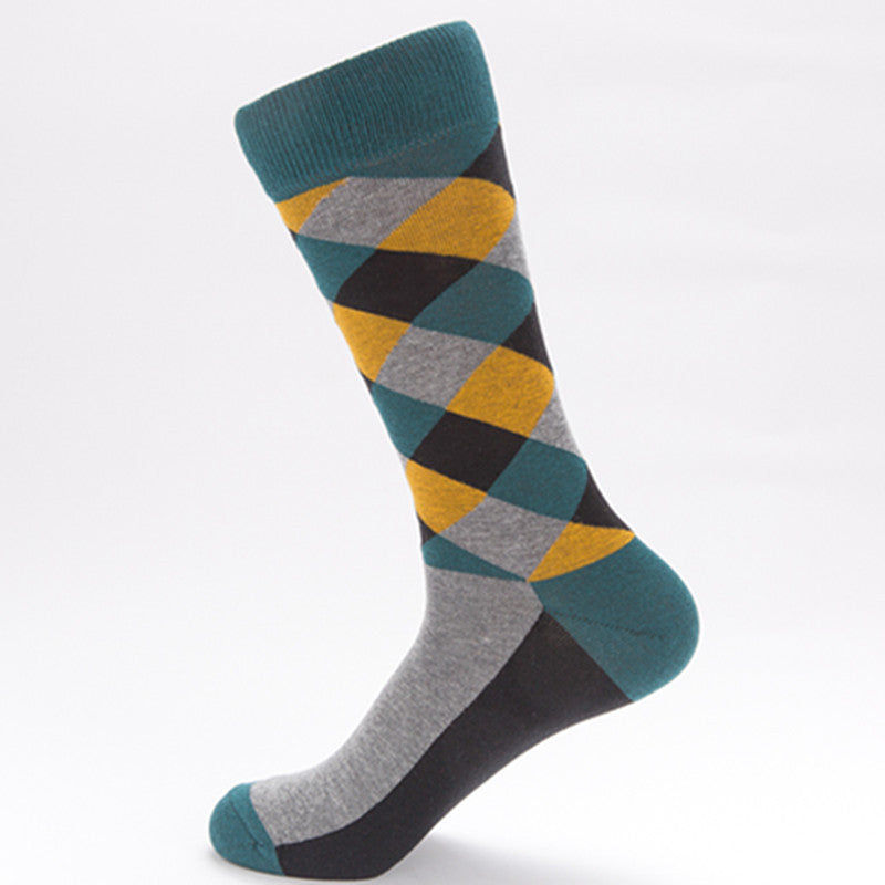 Color Diamond Lattice Men's Mid-calf Length Sock