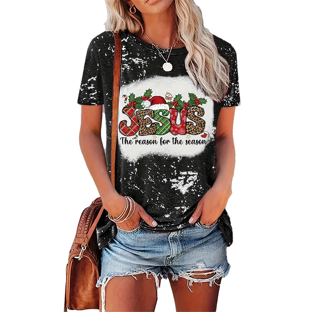 Christmas Fashion Print Round Neck T-shirt