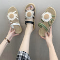 All-match Outer Wear Student Fairy Style Flat Sandals And Slippers With Small Wrinkle Chrysanthemum