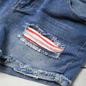 Flag Printed Patch Denim Shorts