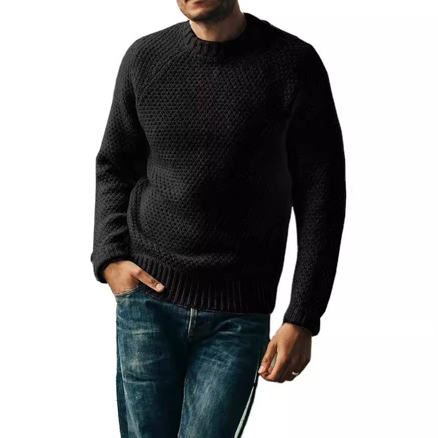 Men's Pullover Sweater Winter Casual Solid Color Round Neck Knitted Top Clothing