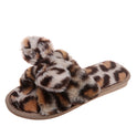 Women's Open-toed Leopard Print Fur Slippers