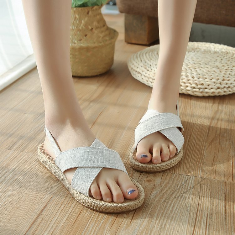 Linen Women's Sandals Cross One Word Strap Women's Shoes