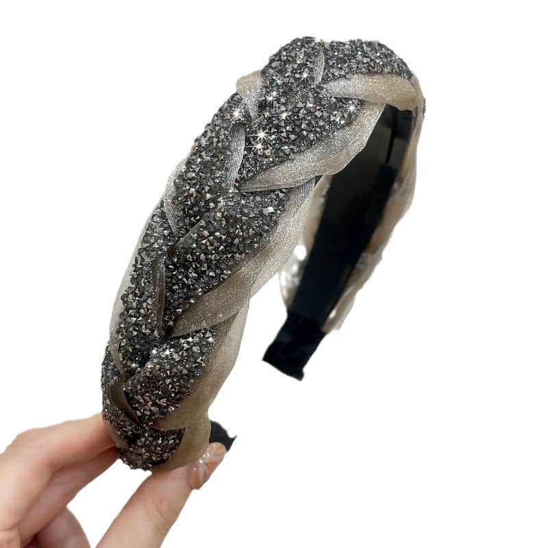 Non-slip Rhinestone Heavy Industry Wide-brimmed Twist Braid Hair Band High Stove Top Hairpin