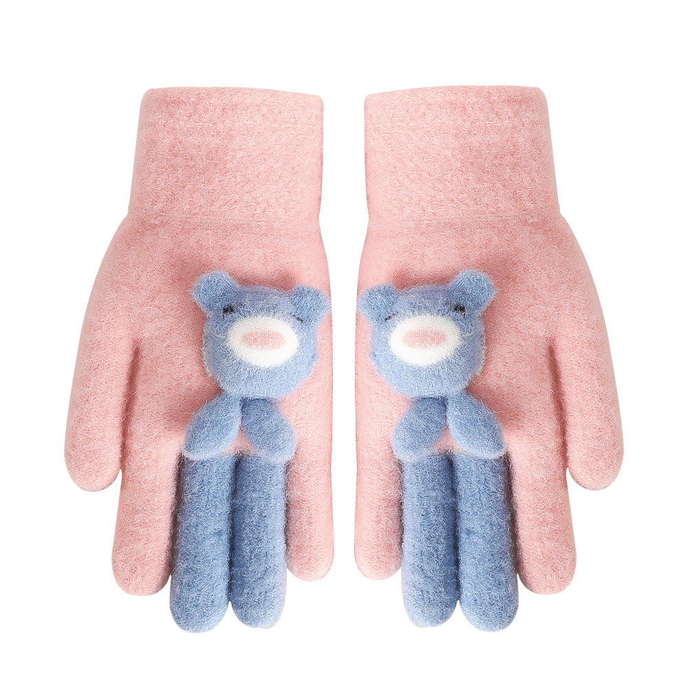 Five Finger Gloves Simple All-match Cartoon Cute Thickening Windproof