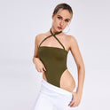 2023 Fashion New Women's One -word Collar Hanging Neck Band -lap Background Bodsuit