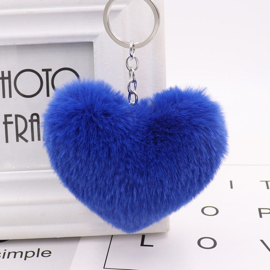 Heart-shaped Fur Ball Keychain Rex Rabbit Plush Car Pendant