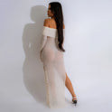 Women's Off-neck Long Sleeve See-through Split Dress