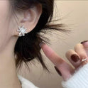 Full Rhinestone Zircon Snowflake Pearl Dual-wear Earrings