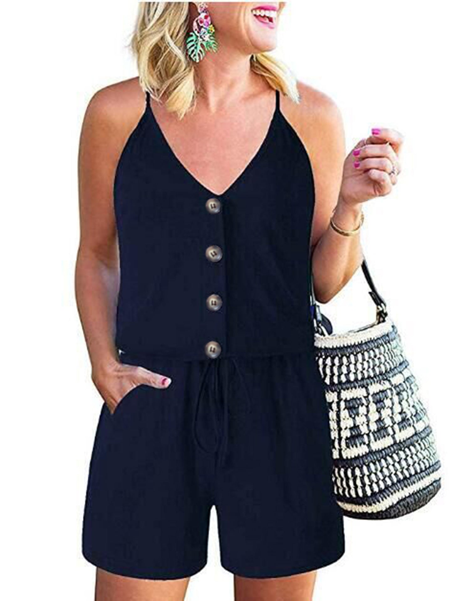 Summer European And American Women's Fashion Camisole Lace-up Casual Women's Jumpsuit