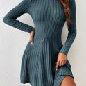 Half Turtleneck Solid Color Rib Fabric Long Sleeve Dress Women