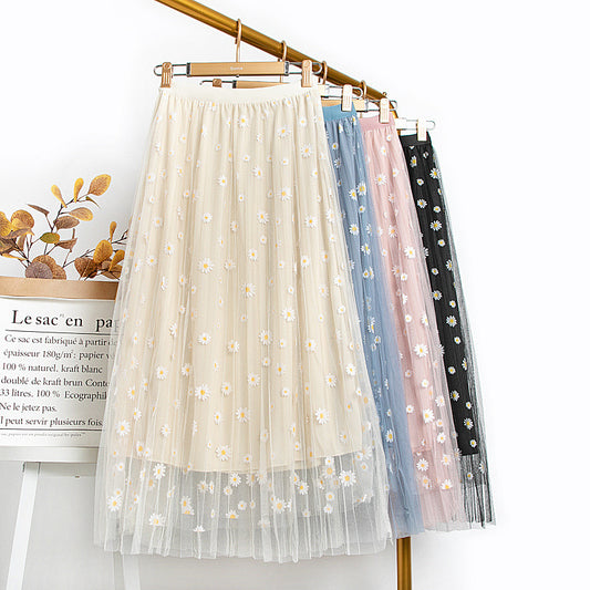 Mesh Little Daisy Chiffon A- Line Skirt