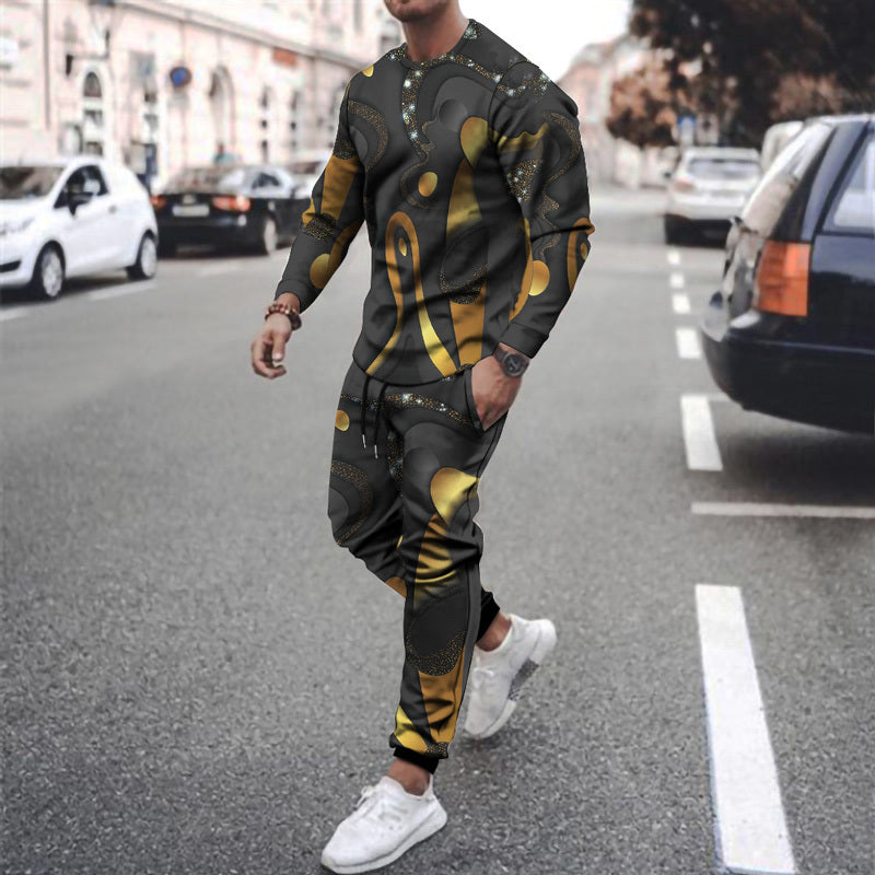 Funny New Long-sleeved Sports Two-piece Round Neck Casual Printed Men's Sweater