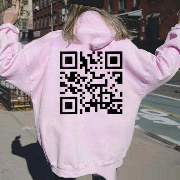 F K You QR Code Hoodie Cross-border European Code Plus Size Men's And Women's Same Fleece-lined QR Code Hoodie