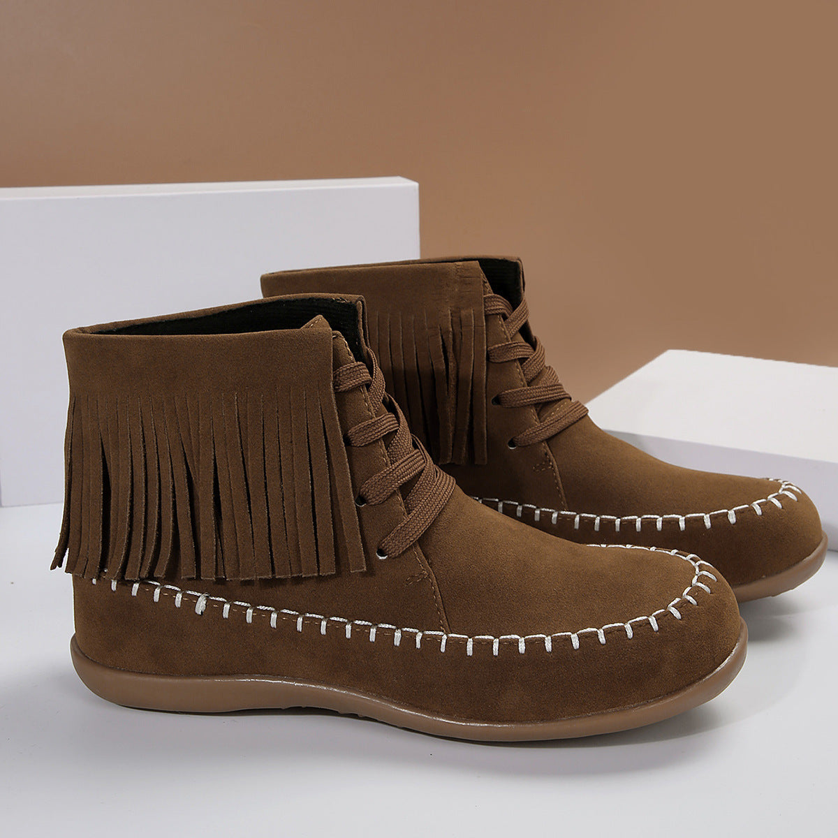 Plus Size Tassel Lace-up Booties Female