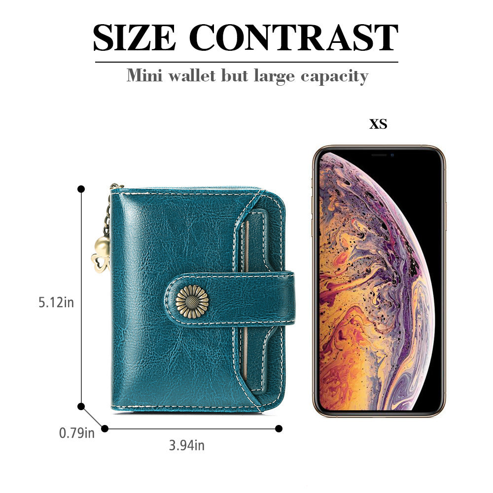 Oil Wax Genuine Leather Lady's Wallet European And American Style