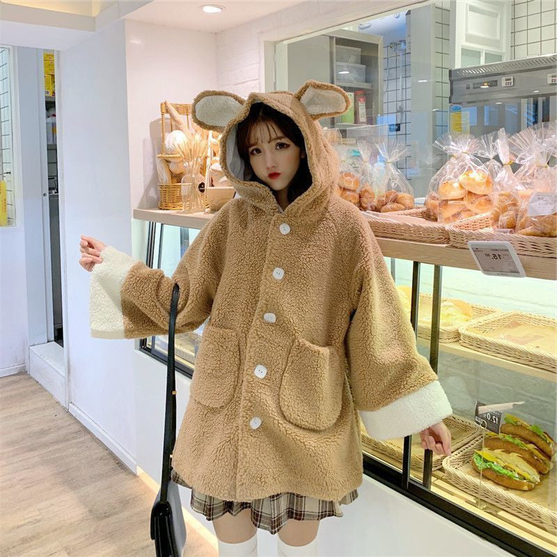 Fashion Winter Bear Ears Bear Tail Lamb Velvet Cute Loose Coat