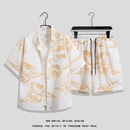 Hong Kong Style Retro Short Sleeve Printed Shirt