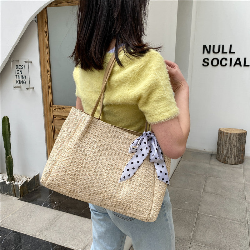 Women's Woven Tote Chain Crossbody Scarf