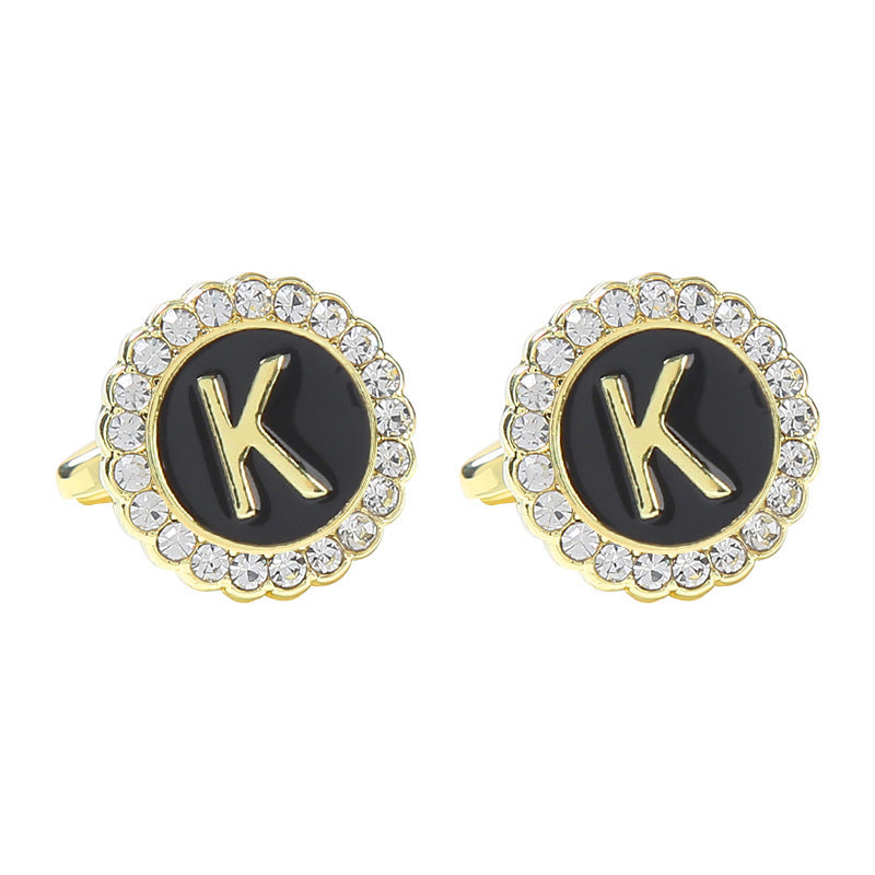 Round Diamond French Cufflinks Men's 26 Letters