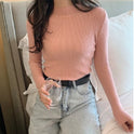 Women's Fashionable All-matching Pure Color Half Collar Slim Knit Bottoming Shirt Top