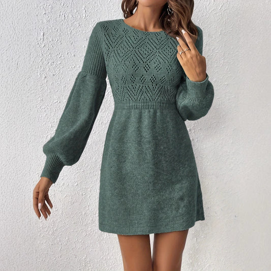 Women's Solid Color Skinny Knit Sweater Long Sleeve Dress