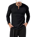 European And American Men's T-shirt Henley Shirt Long Sleeve