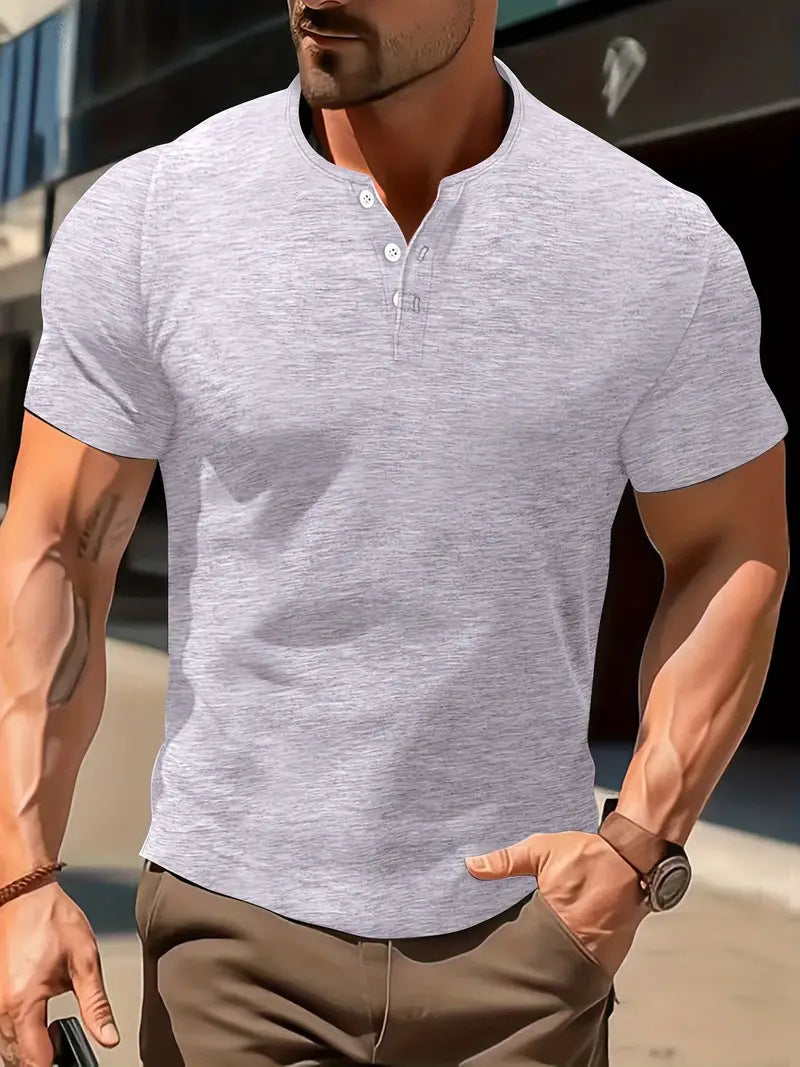 Men's Solid Color Casual Fashion Short Sleeved Shirt