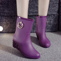 Fashion Slope Heel Rain Boots Female Mid-tube Zipper Waterproof Student Outdoor