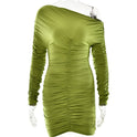 Women's Long Sleeve Pleated Slim Fit Dress